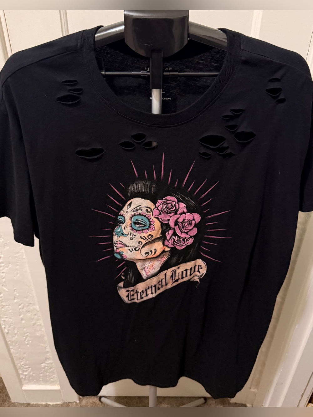 Torrid Eternal Love Black Graphic Womens Tee with Pink Rose Detail